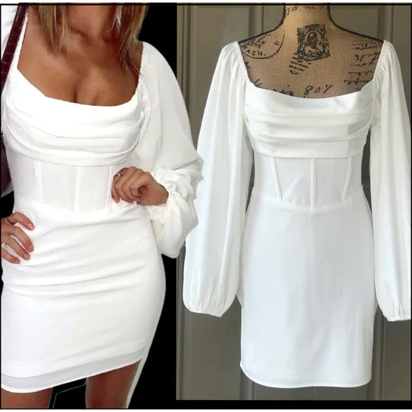 chinese dress ladies Get On Down Long Sleeve Knit Mini Dress Off White main image 0